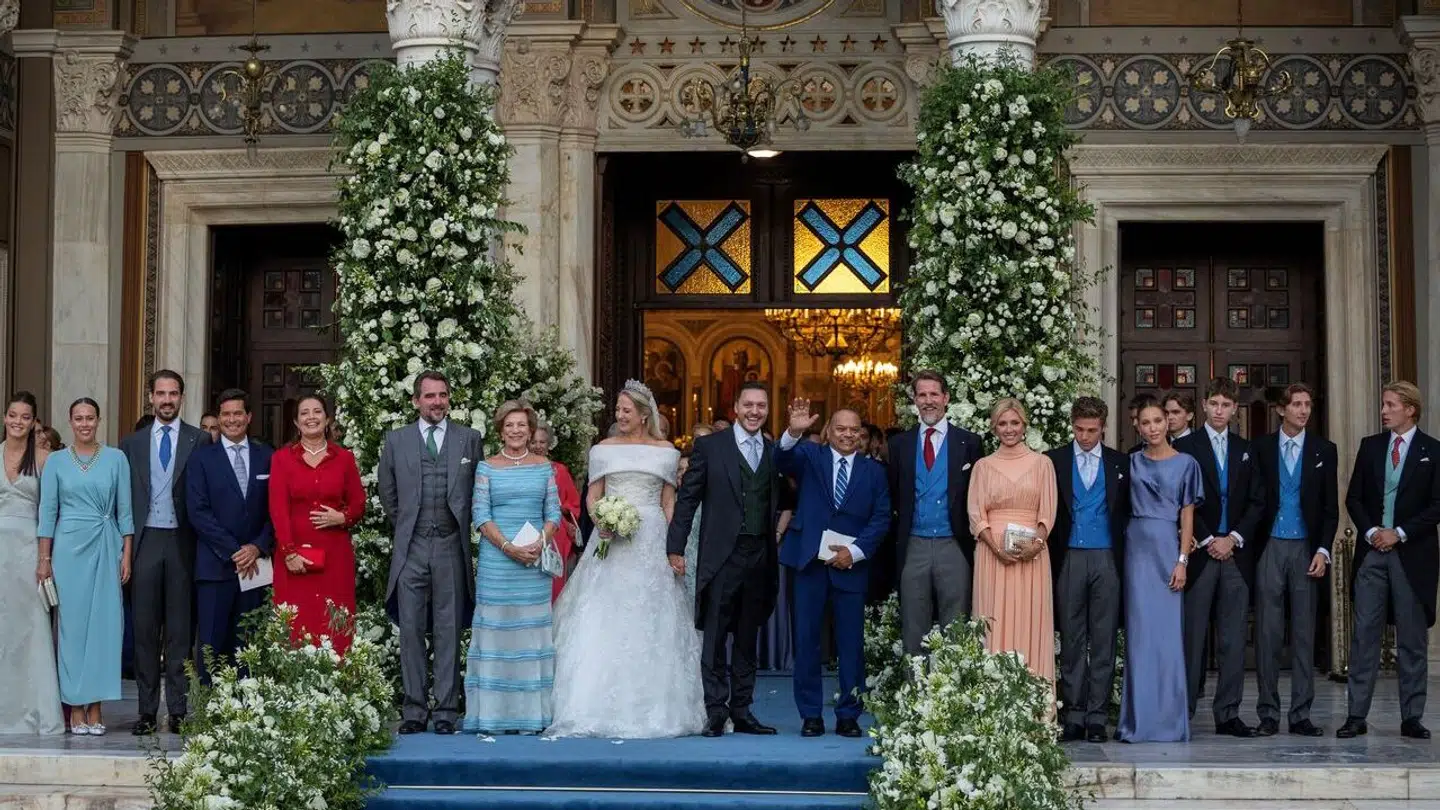 Det græske ekskongehus ved prinsesse Theodoras bryllup.