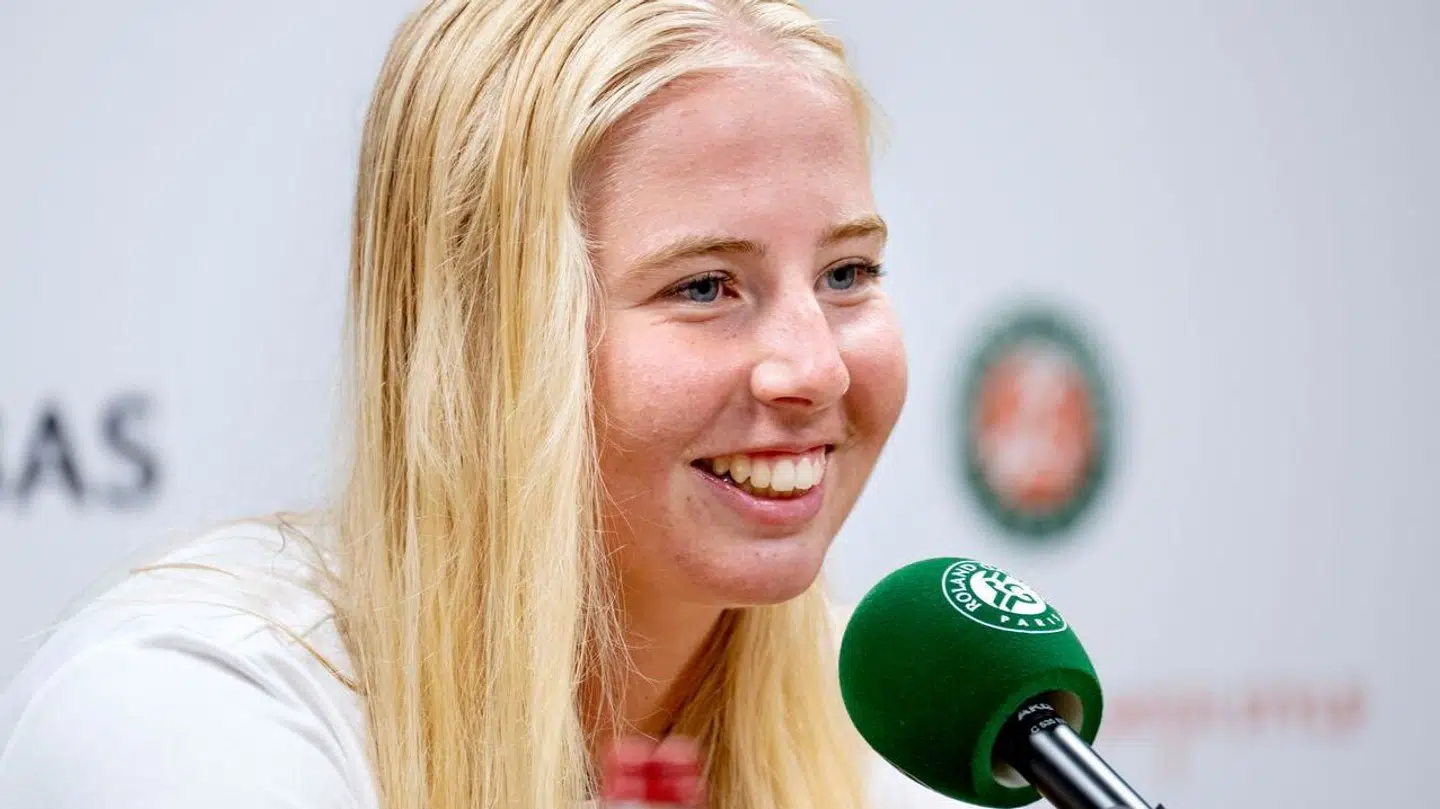 Roland Garros 2023. Clara Tauson holder pressemøde efter sejren over Aliaksandra Sasnovich fra Hviderusland i første runde af French Open, 28. maj 2023.