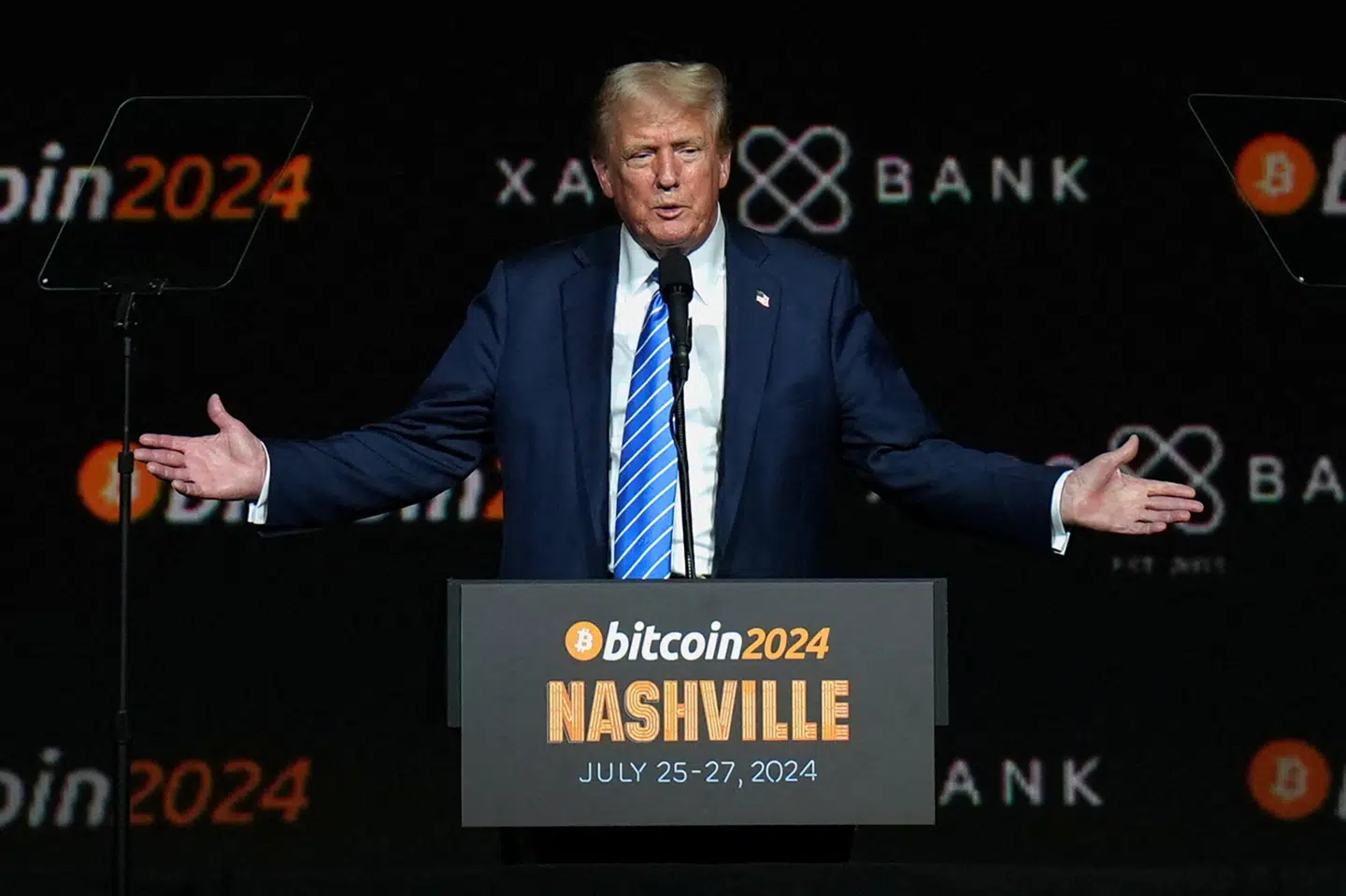 Donald Trump deltog 27. juli ved en bitcoin-konference i byen Nashville, som ligger i delstaten Tennessee. Her lovede han, at han ville gøre USA til "verdens kryptohovedstad". (Arkivfoto).