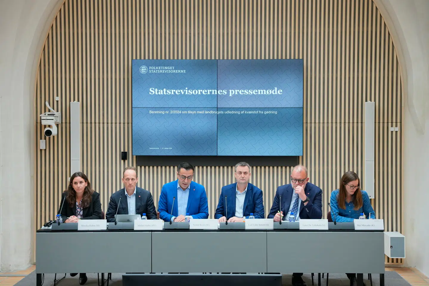 Statsrevisorerne holder pressemøde om 'Tilsyn med landbrugets udledning af kvælstof fra gødning' mandag den 21. oktober 2024. Foto: Emil Helms, Scanpix