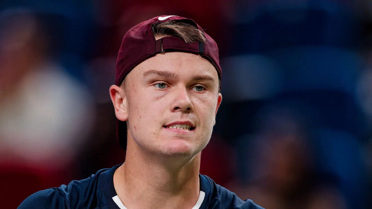 Holger Rune var i aktion for anden gang ved årets turnering i Basel. Arkivfoto.
