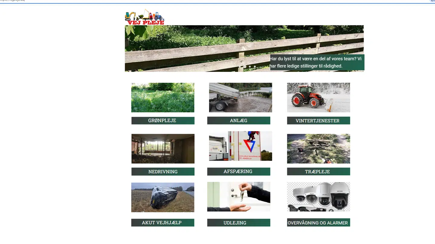 Sådan her så forsiden på Thomas Pedersens hjemmeside vejpleje.dk ud, inden den blev lukket ned.