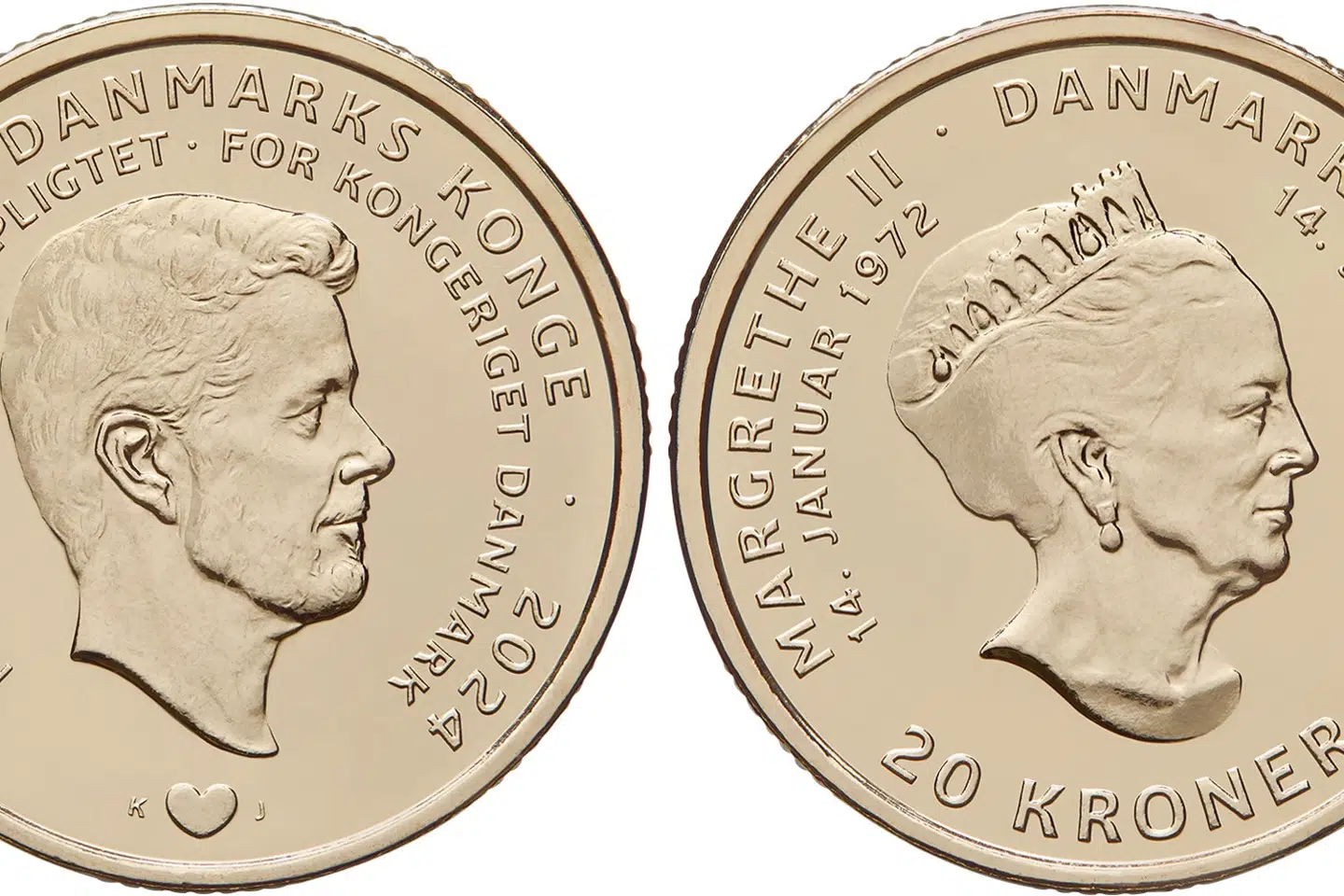 Portrætterne af kong Frederik og dronning Margrethe er udarbejdet af billedhugger Eva Hjort. Mønten er designet af Nationalbankens designchef, Jeanette Skov Jensen.