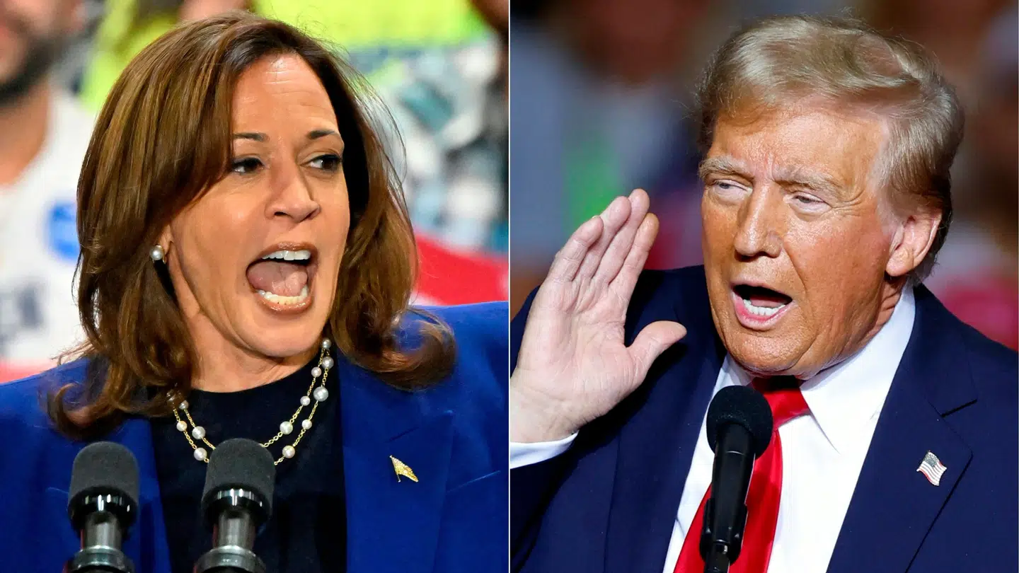 Her ses den demokratiske kandidat, Kamala Harris, og den republikanske kandidat, Donald Trump, forud for valget, som afholdes på tirsdag.