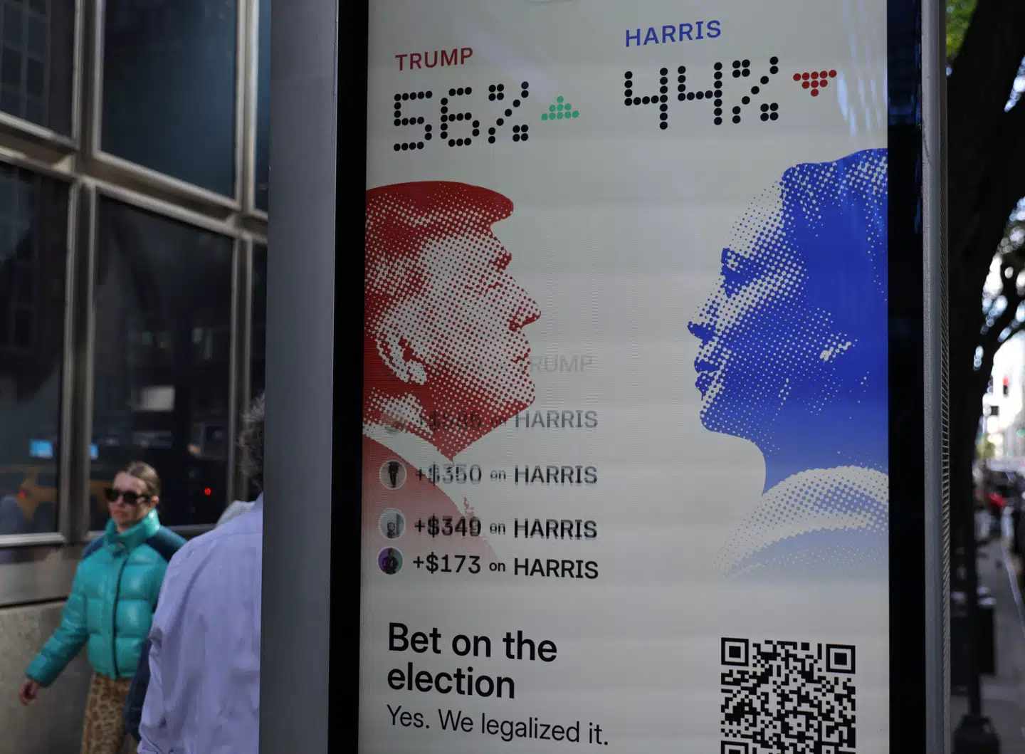 En reklame i New York for et prediction market. Foto: Koki Kataoka, Scanpix