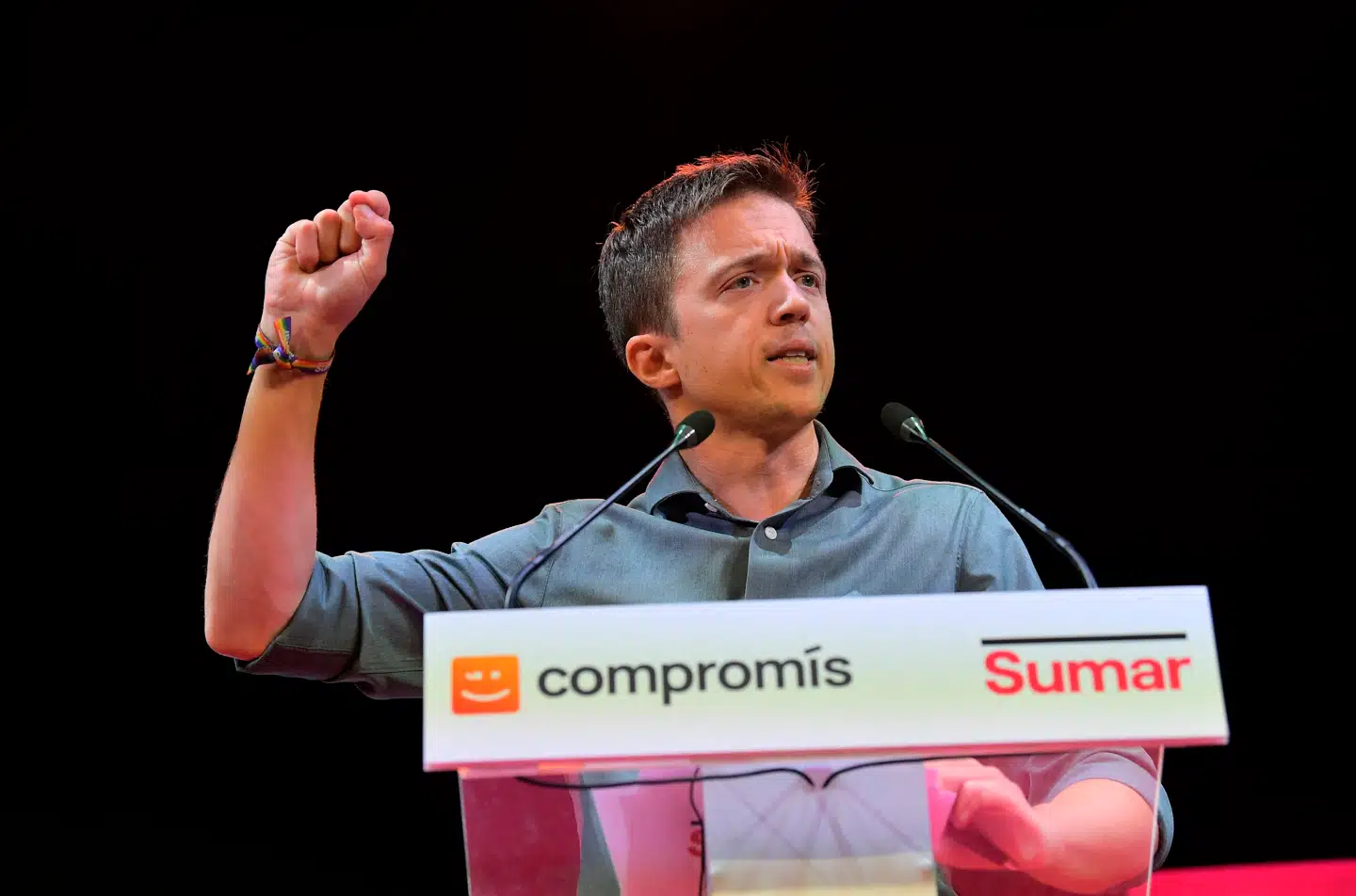 Íñigo Errejón på talerstolen under et valgmøde i 2023. Den 40-årige politolog har i årevis været en af de mest populære ledere på Spaniens såkaldt nye venstrefløj, og afsløringen af hans dobbeltliv kom som et chok.