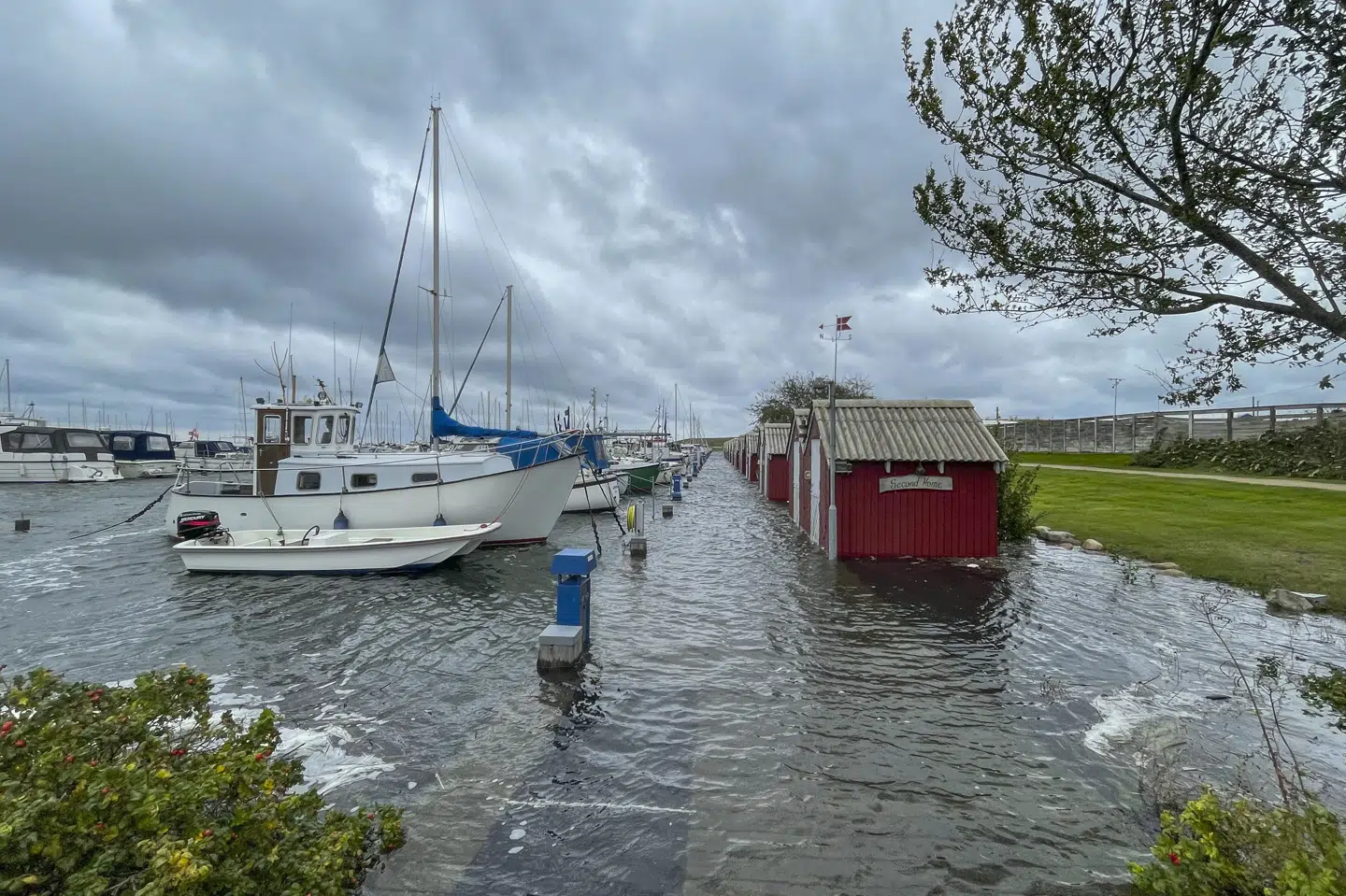 Stormflod ved Køge i oktober 2023.