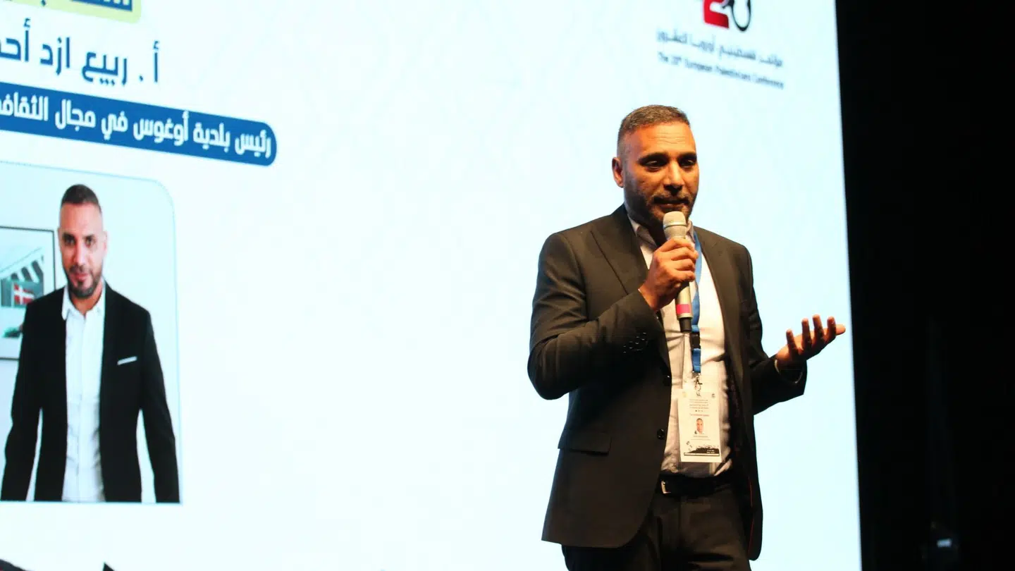 Her ses Rabih Azad-Ahmad tale til European Palestinians Conference i Malmø i 2023.