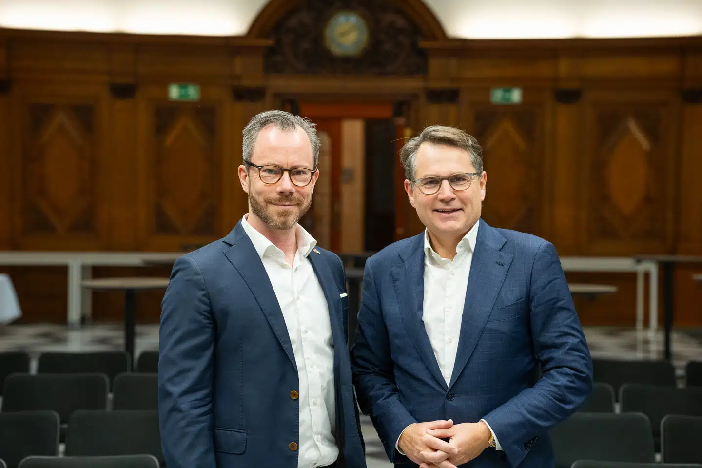 Jakob Ellemann-Jensen (til venstre) tiltræder til nytår som vicedirektør i Dansk Erhverv, hvor Brian Mikkelsen (til højre) er topchef.