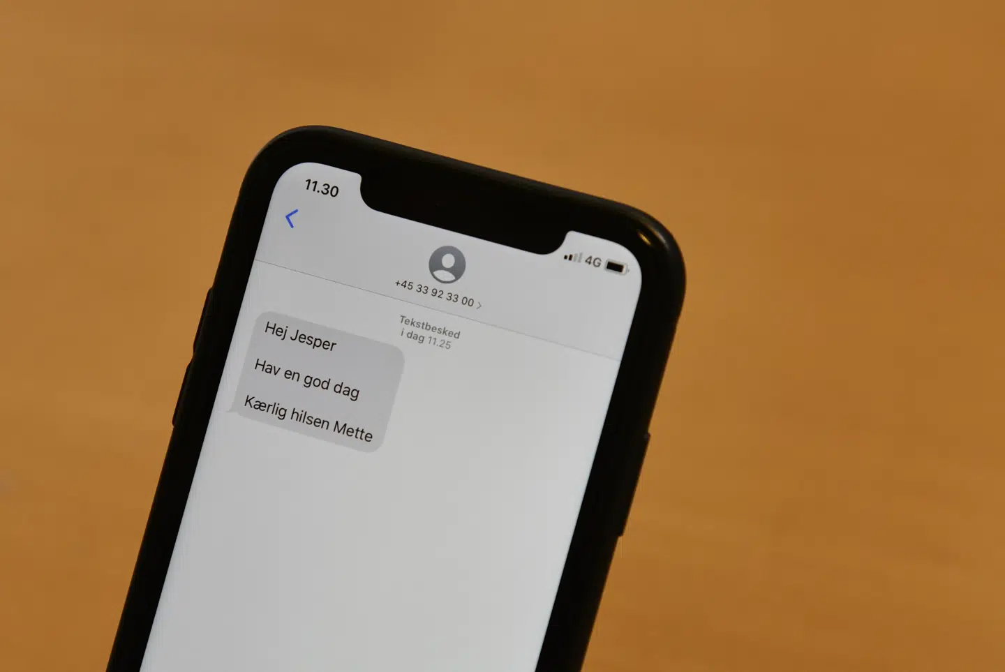 En falsk sms sendt fra Statsminister Mette Frederiksens nummer.