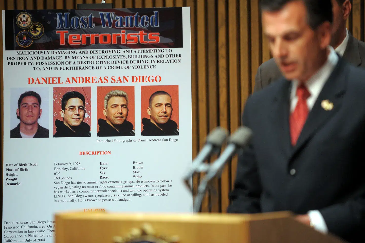 21. april 2009 blev Daniel Andreas San Diego tilføjet til FBI's »most wanted«-liste. (Arkivfoto).
