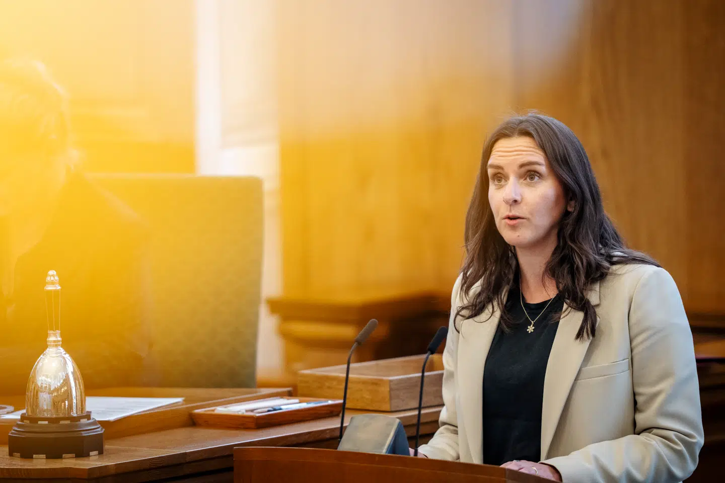 Monika Rubin (M) taler under åbningsdebatten i Folketinget på Christiansborg Slot i København torsdag den 3. oktober 2024.