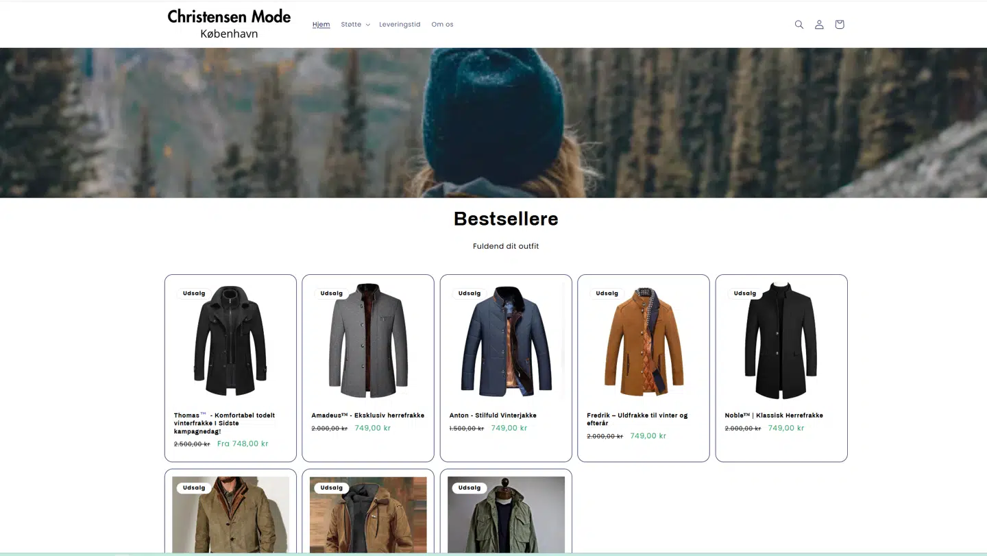 Svindelnummeret med falske hjemmesider, der sælger falske eller forkerte produkter er så stort, at politiet har udsendt en advarsel. Her et eksempel med hjemmesiden 'Christensen Mode'.