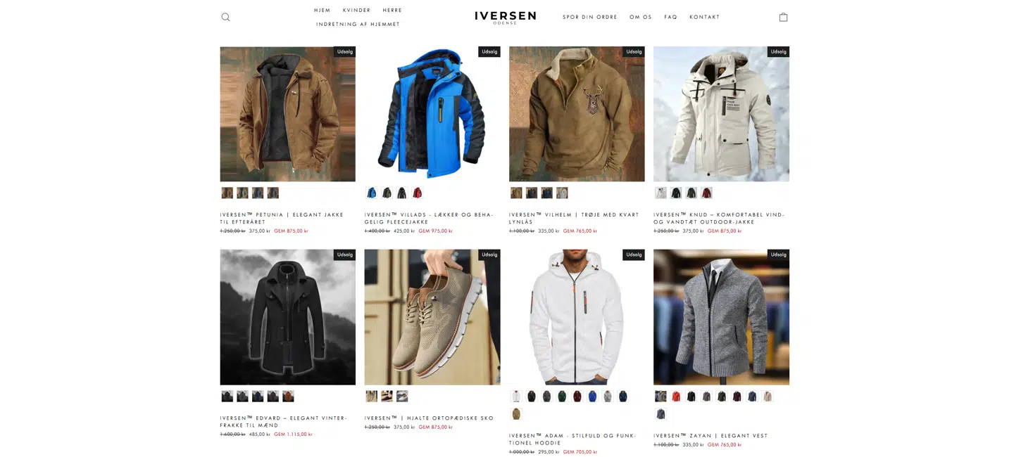 Svindelnummeret med falske hjemmesider, der sælger falske eller forkerte produkter er så stort, at politiet har udsendt en advarsel. Her et eksempel med hjemmesiden: 'Iversen Odense'.