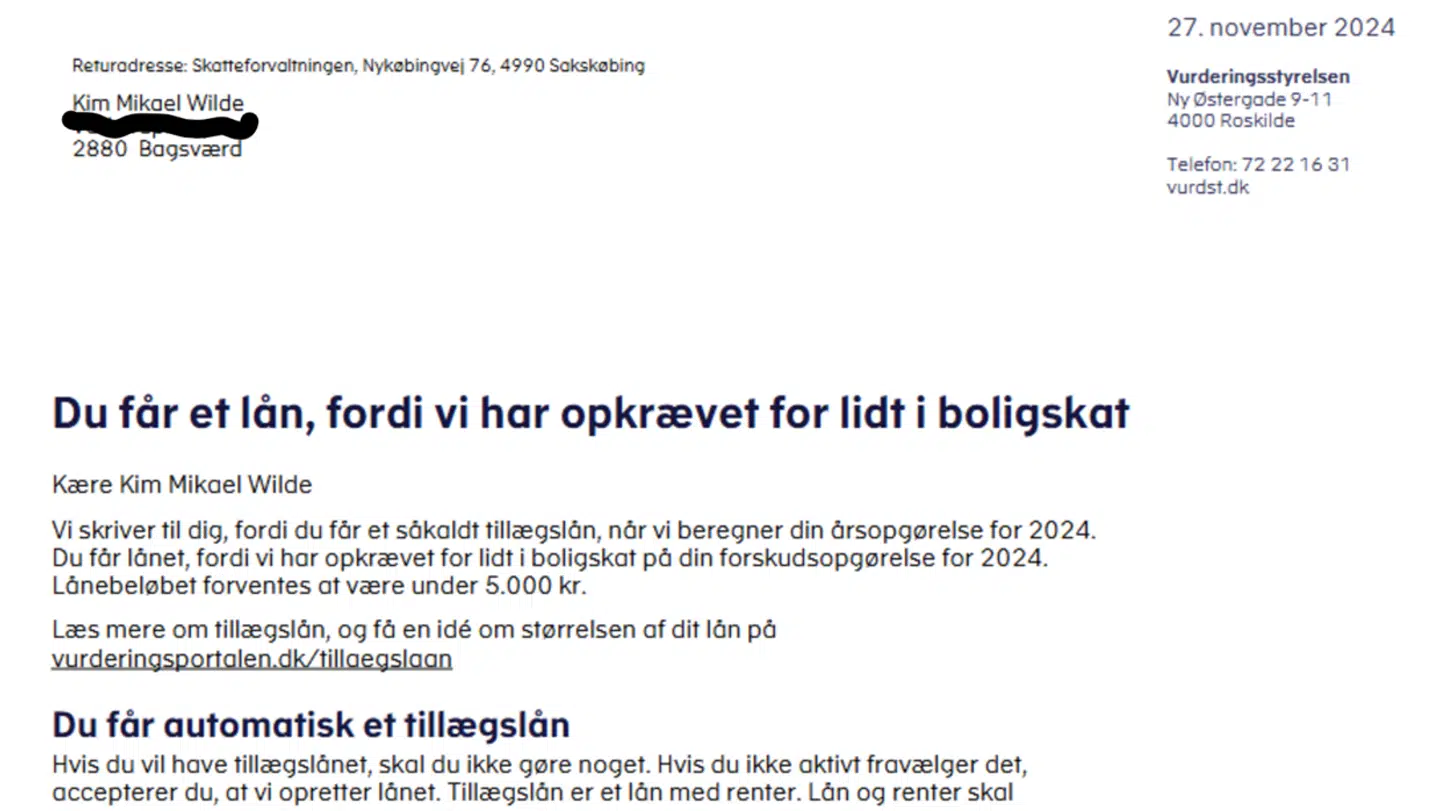 Sådan ser brevet, som flere danskere har modtaget, ud.