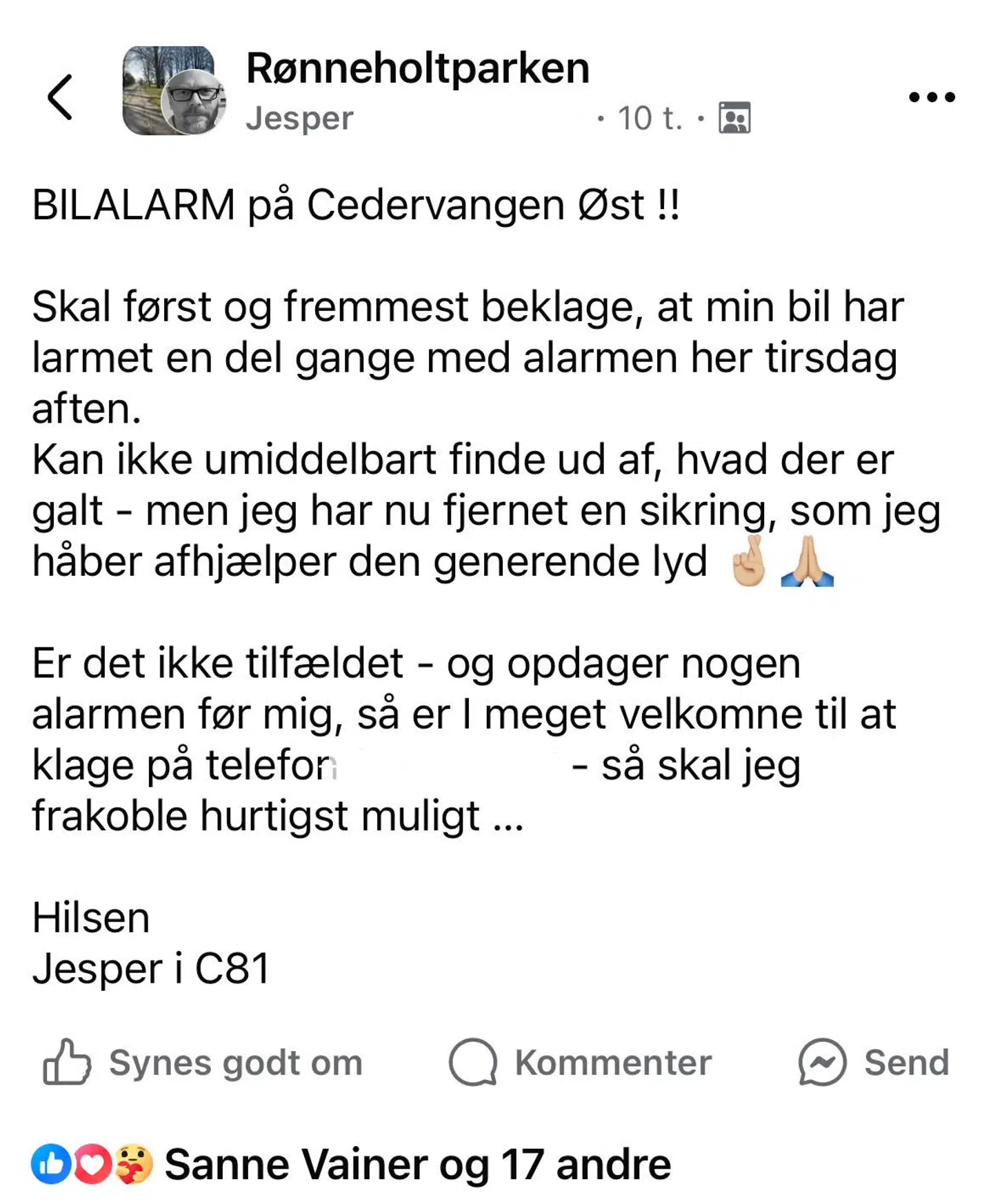 Her er Jespers Facebook-opslag.