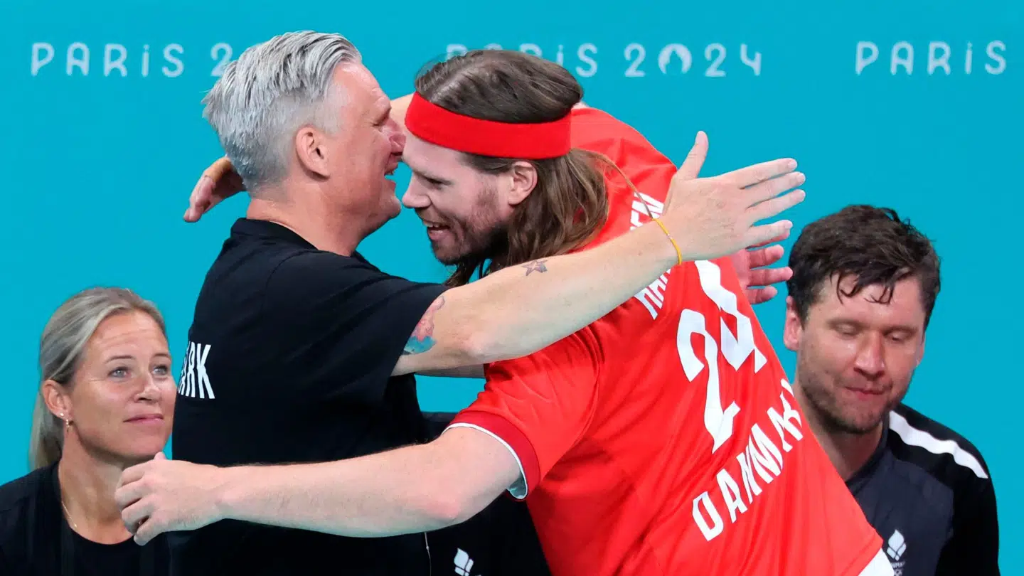 Nikolaj Jacobsen og Mikkel Hansen under OL i Paris.