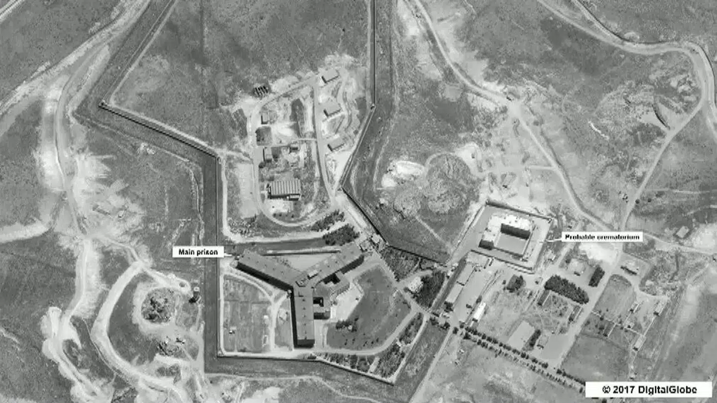 Et satellitbillede af Sednaya-fængslet i 2017.