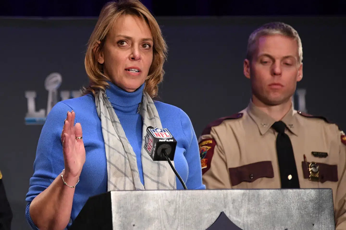 NFL's sikkerhedschef, Cathy Lanier, vil tirsdag anmode Kongressen om at udvide regeringens beføjelser i forhold til at opsnappe droner nær stadioner. (Arkivfoto).