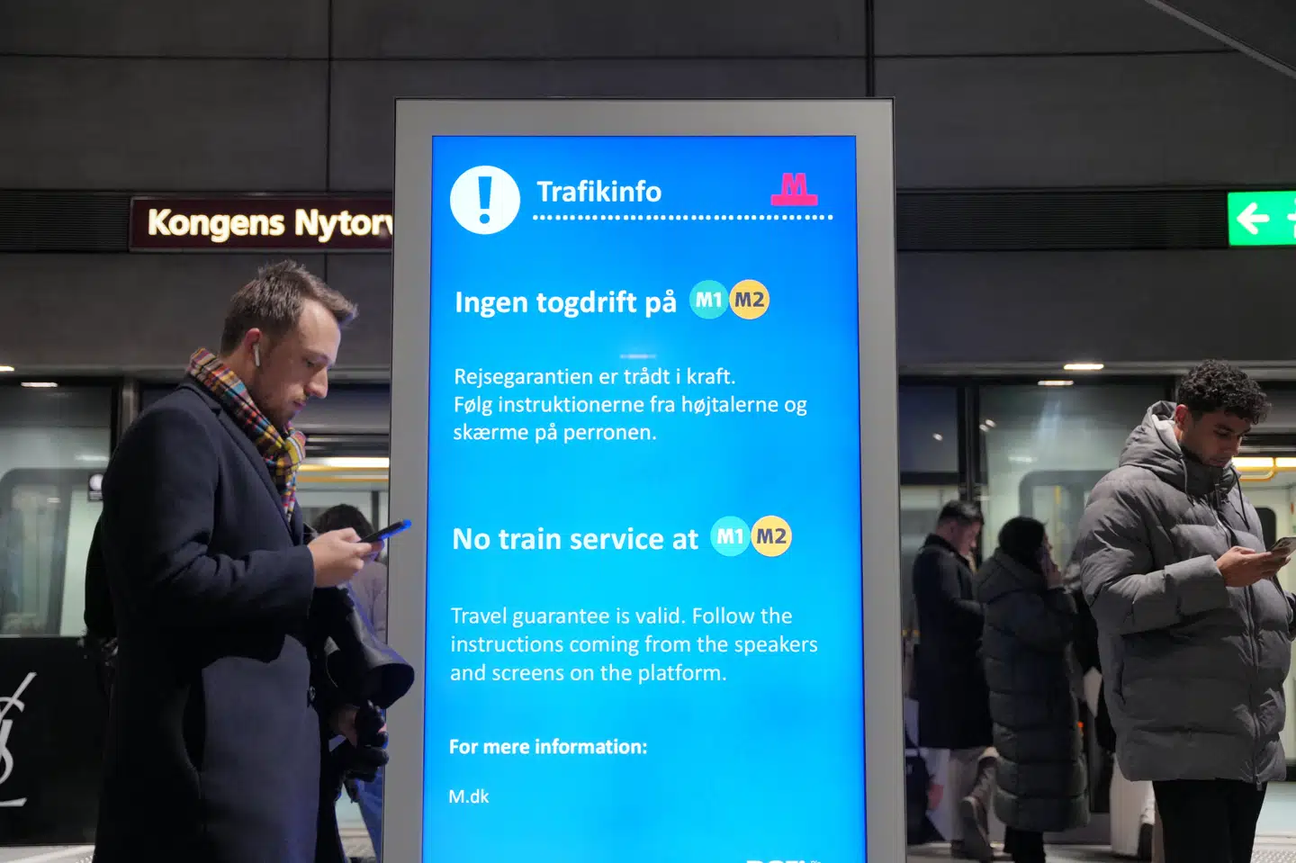 En strømafbrydelse onsdag aften i København betød, at alle tog på metrolinjerne M1 og M2 holdt stille.