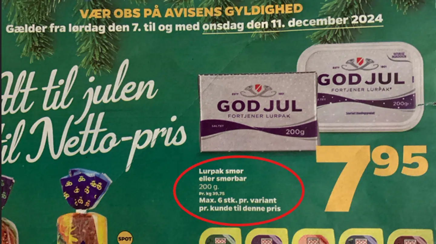 Her ses tilbudet på Lurpak fra Netto, der var gældende 9. december.