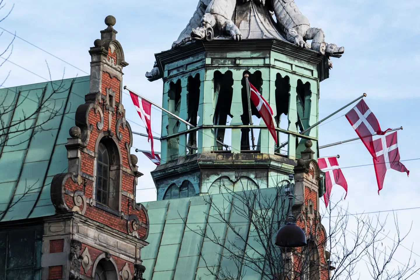 Danmarks flag Dannebrog blafrer på Børsen i København, onsdag den 5. februar 2020.. (Foto: Niels Christian Vilmann/Ritzau Scanpix)