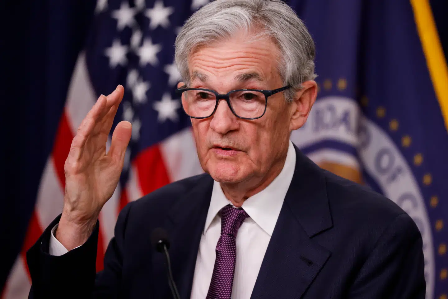 Den amerikanske centralbankchef, Jerome Powell, talte i går under et pressemøde, efter FED sænkede renten.