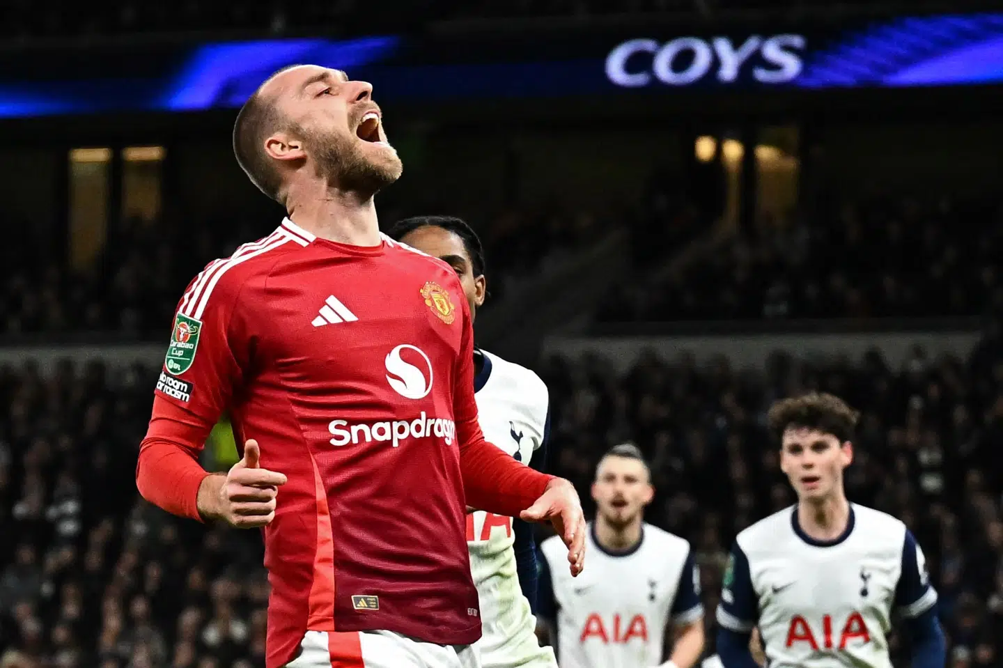 Christian Eriksen brændte flere chancer, da Manchester United torsdag tabte 3-4 til Tottenham i Liga Cuppen.