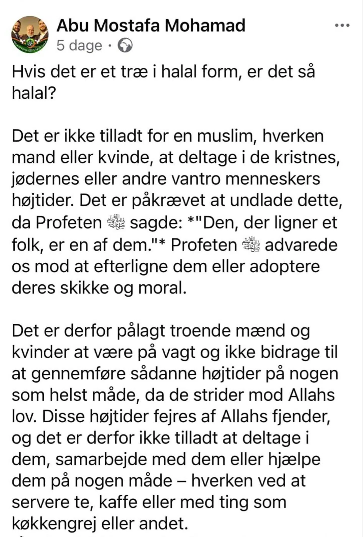Her ses det nu slettede opslag på Facebook.