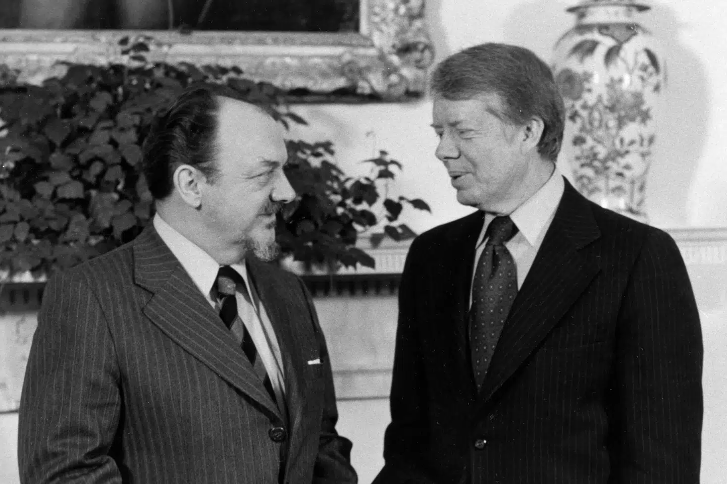 Præsident Jimmy Carter sammen med Danmarks daværende statsminister, Anker Jørgensen, i Det Hvide Hus i 1978.