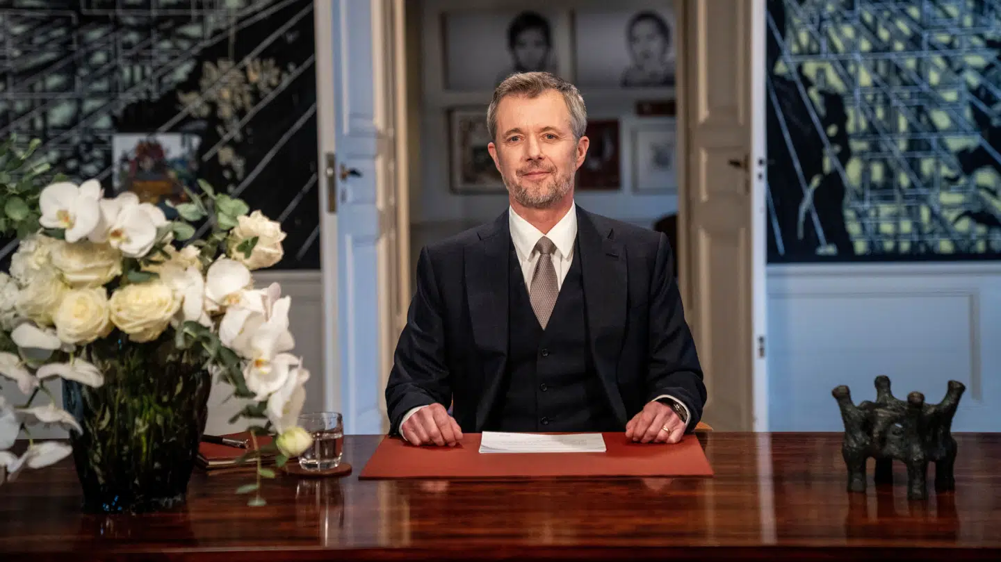 Kong Frederik X efter nytårstalen i Frederik VIII's Palæ på Amalienborg Slot i København, Danmark, tirsdag den 31. december 2024. Det er kongens første nytårstale efter tronskiftet.