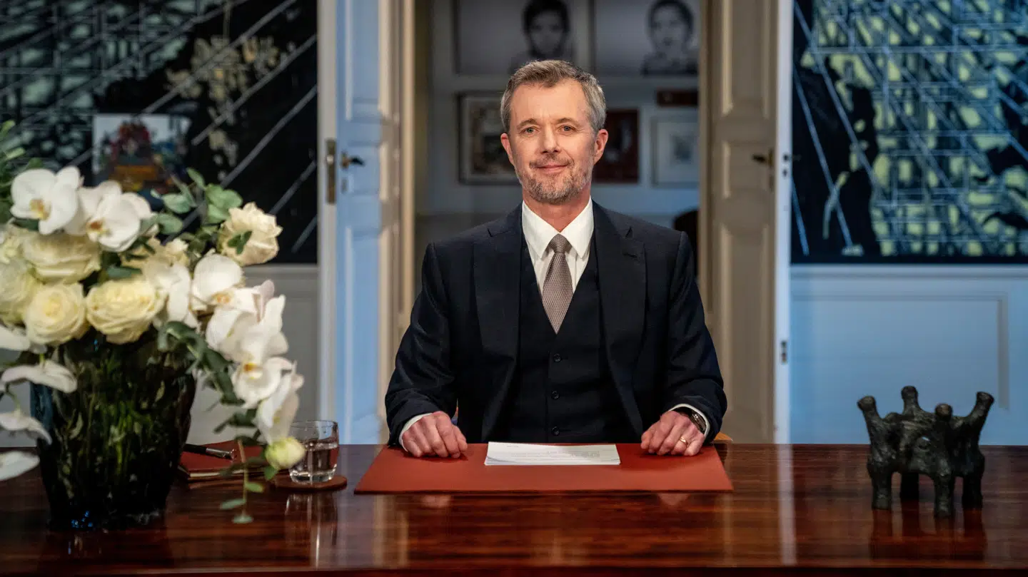 Kong Frederik X efter nytårstalen i Frederik VIII's Palæ på Amalienborg Slot i København, Danmark, tirsdag den 31. december 2024. Det er kongens første nytårstale efter tronskiftet.