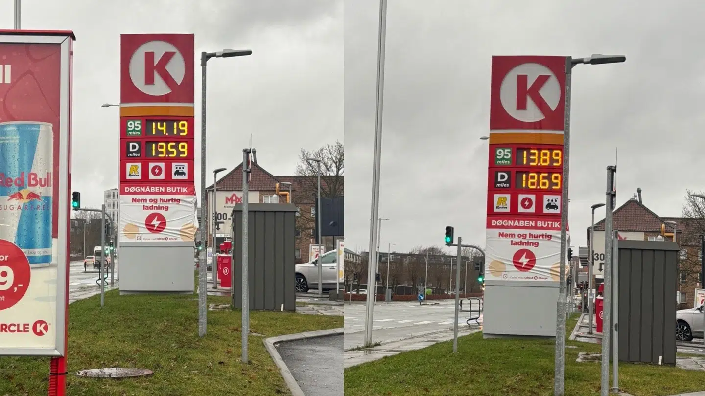 Her kan du se et eksempel på, hvordan dieselpriserne er steget. Nyeste pris til venstre.