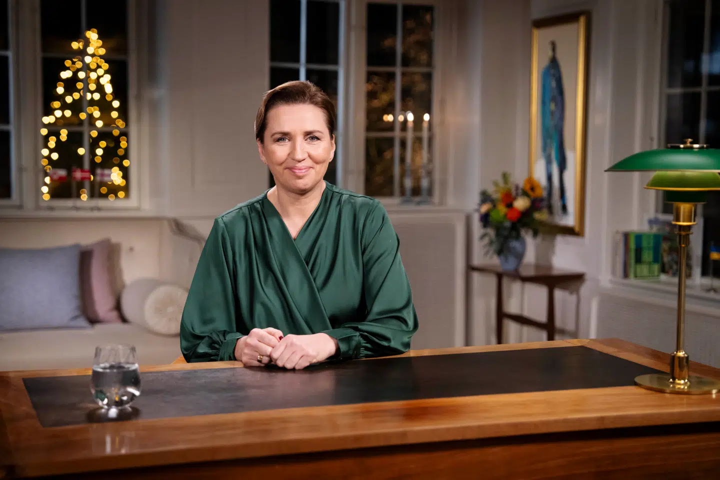 Statsminister Mette Frederiksen (S) holder nytårstale på Marienborg i Kongens Lyngby, onsdag den 1. januar 2025.