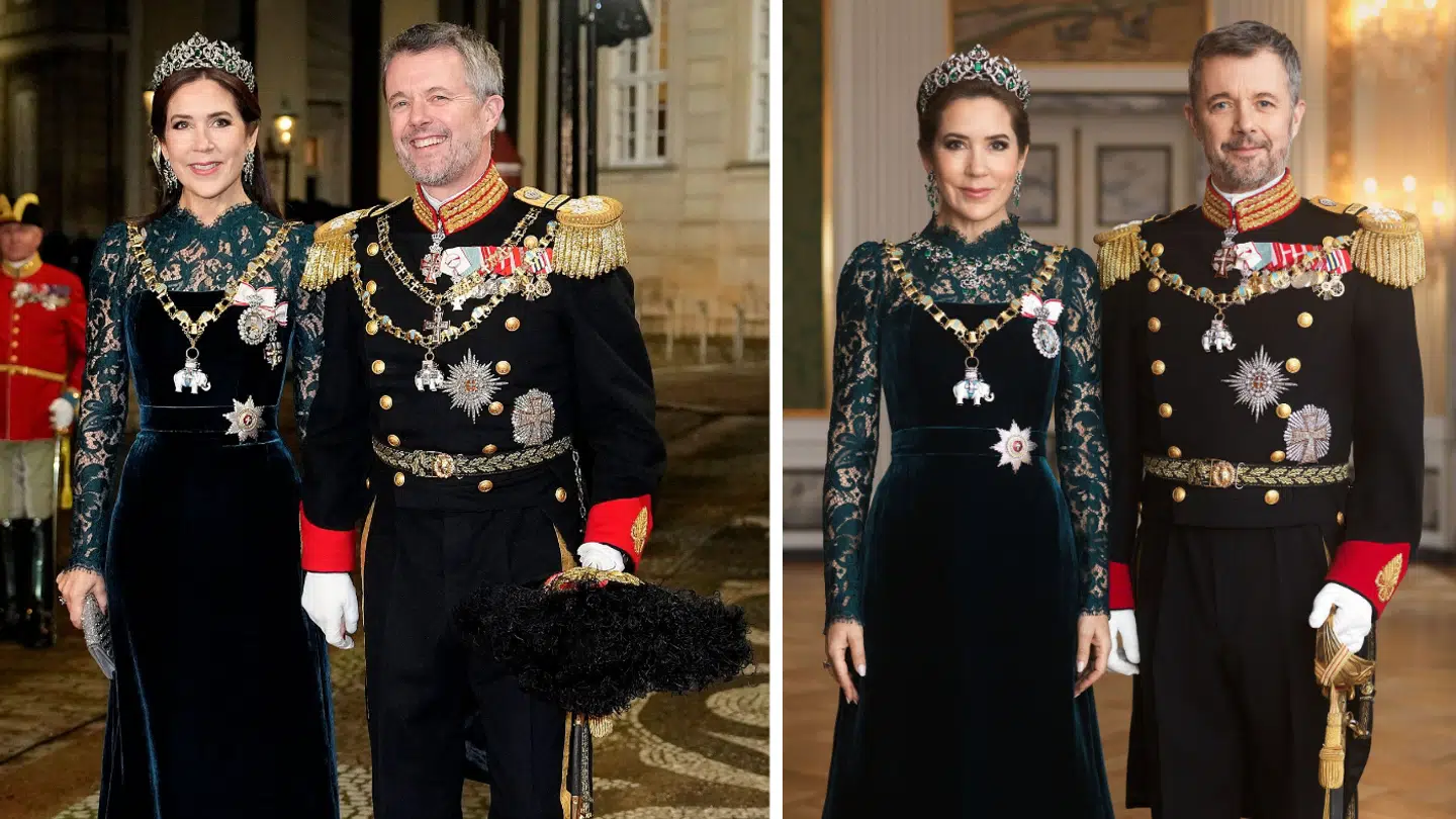 Dronning Mary og kong Frederik bar samme antræk, som de havde på til deres officielle gallaportrætter fra april. Foto: Ritzau Scanpix & Steen Evald / Kongehuset