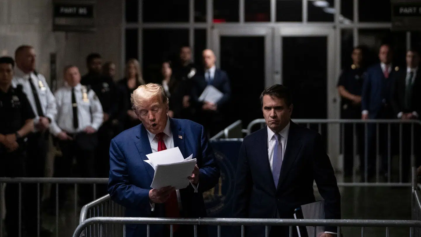 Trump ved domstolen på Manhattan tidligere på året.