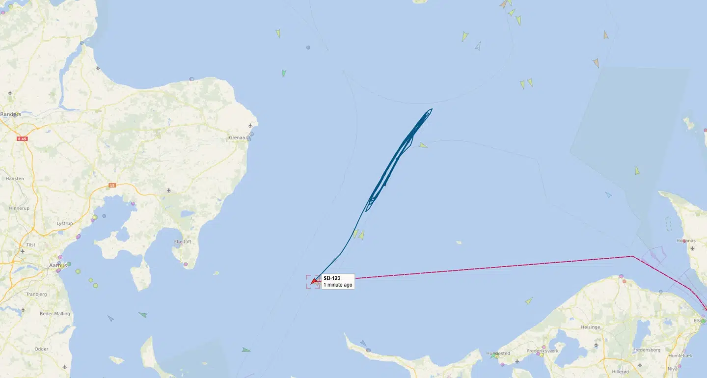 SB-123 har sejlet frem og tilbage på det samme område i Kattegat.