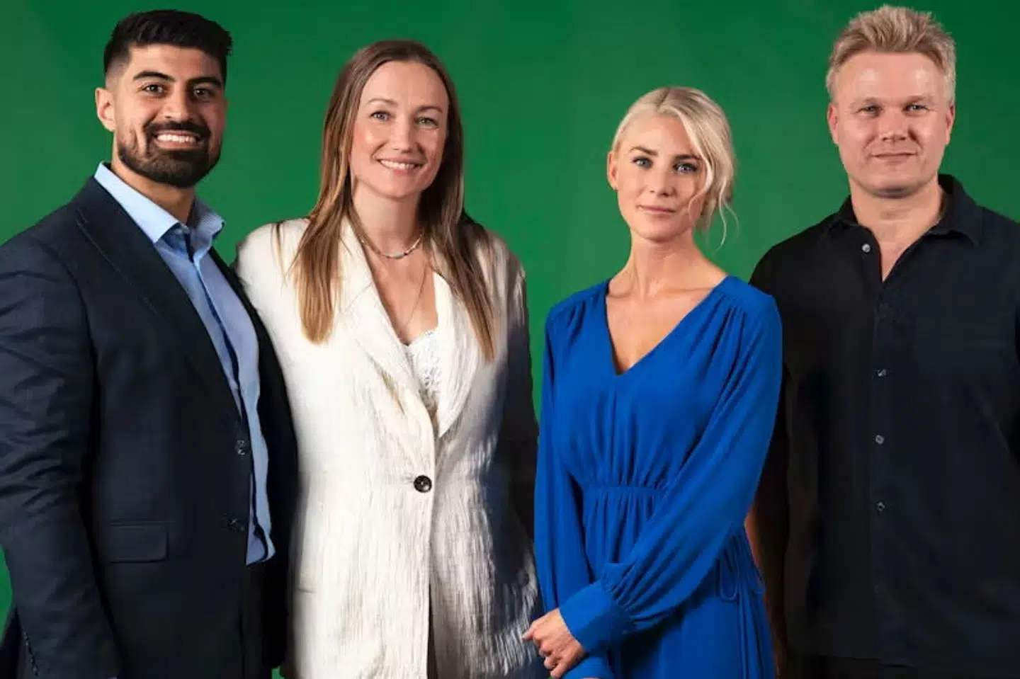 Værtsholdet i den kommende 17. sæson af "Beliggenhed, beliggenhed, beliggenhed": Dilsad Sahin, Sara Lygum, Camilla Rubæk og Christian Borregaard. (PR-foto).