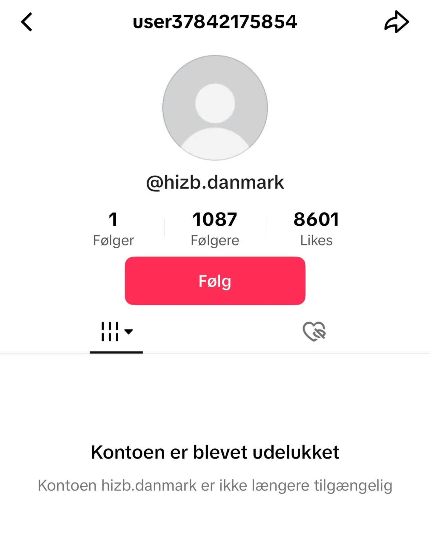 Den islamistiske organisation Hizb ut-Tahrirs officielle konto på TikTok er nu blevet slettet.