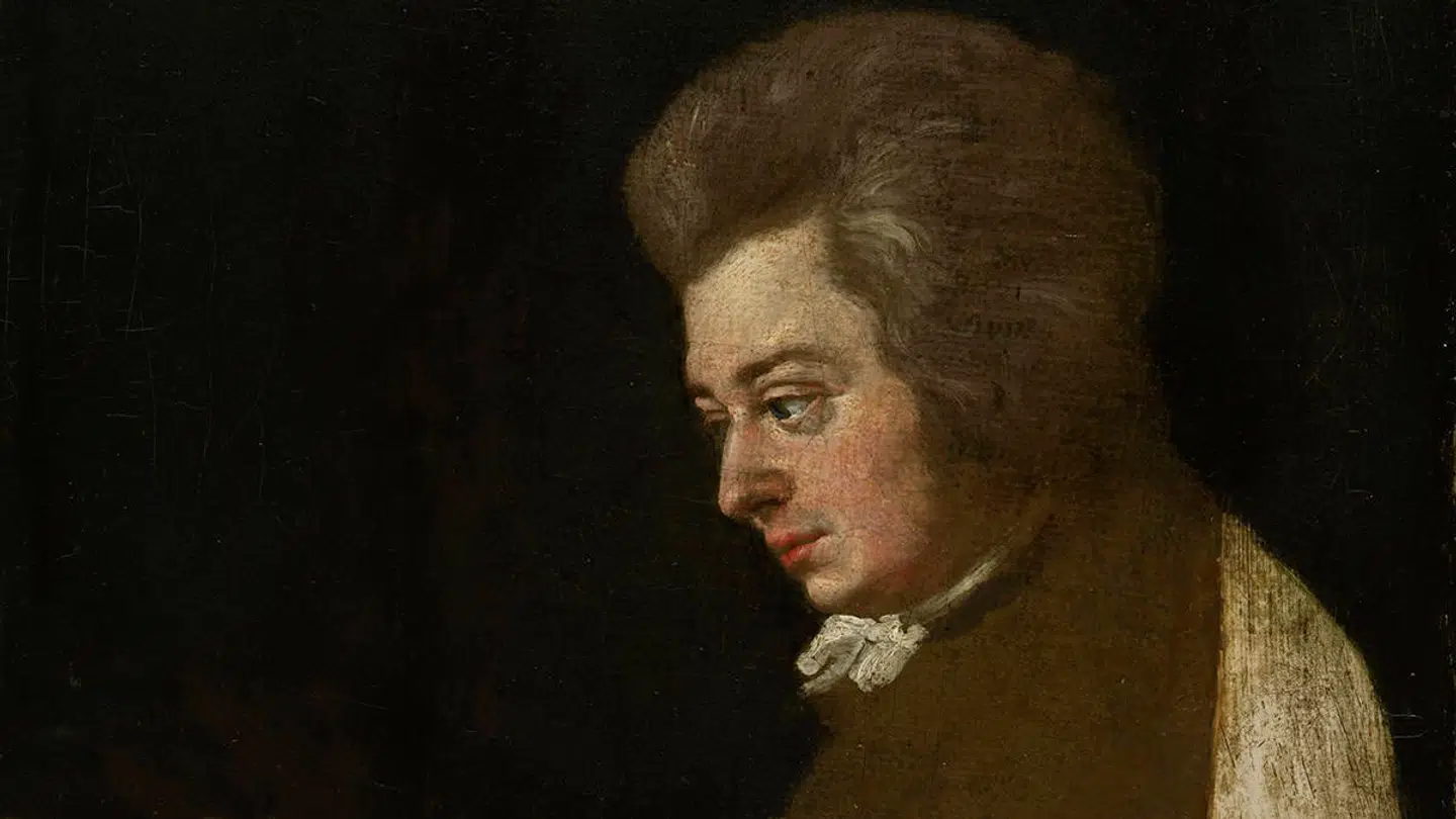 Mozart fylder uundgåeligt. Også i de næste måneders koncerter i København. Her er et ufuldendt, samtidigt billede, malet af svogeren Joseph Lange.