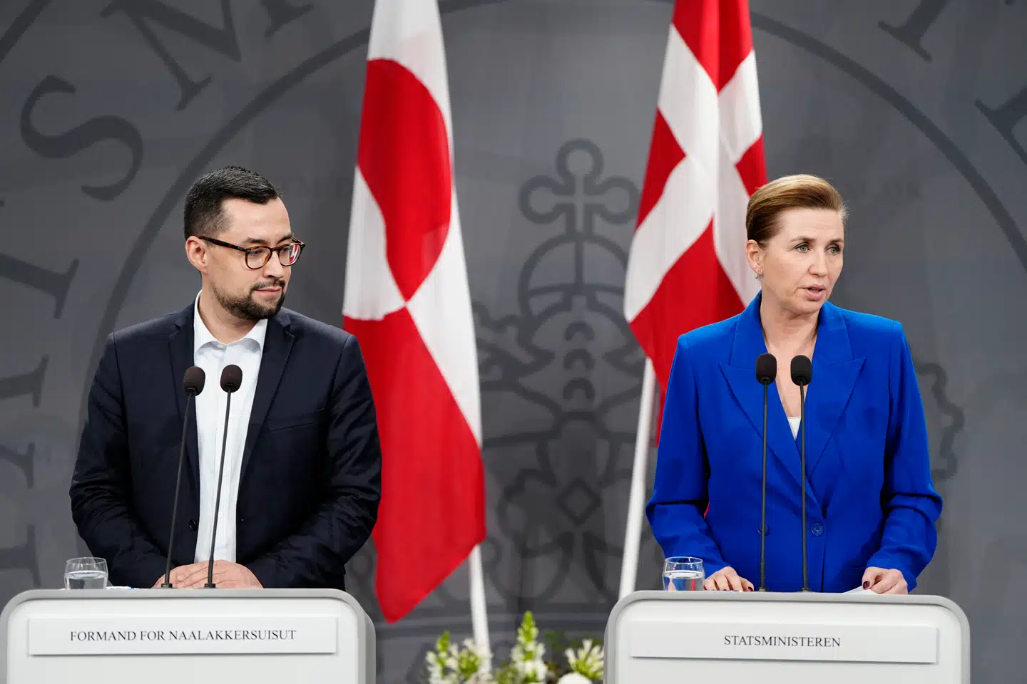 Statsminister Mette Frederiksen (S) og formand for Naalakkersuisut Múte B. Egede holder pressemøde i Spejlsalen i Statsministeriet.