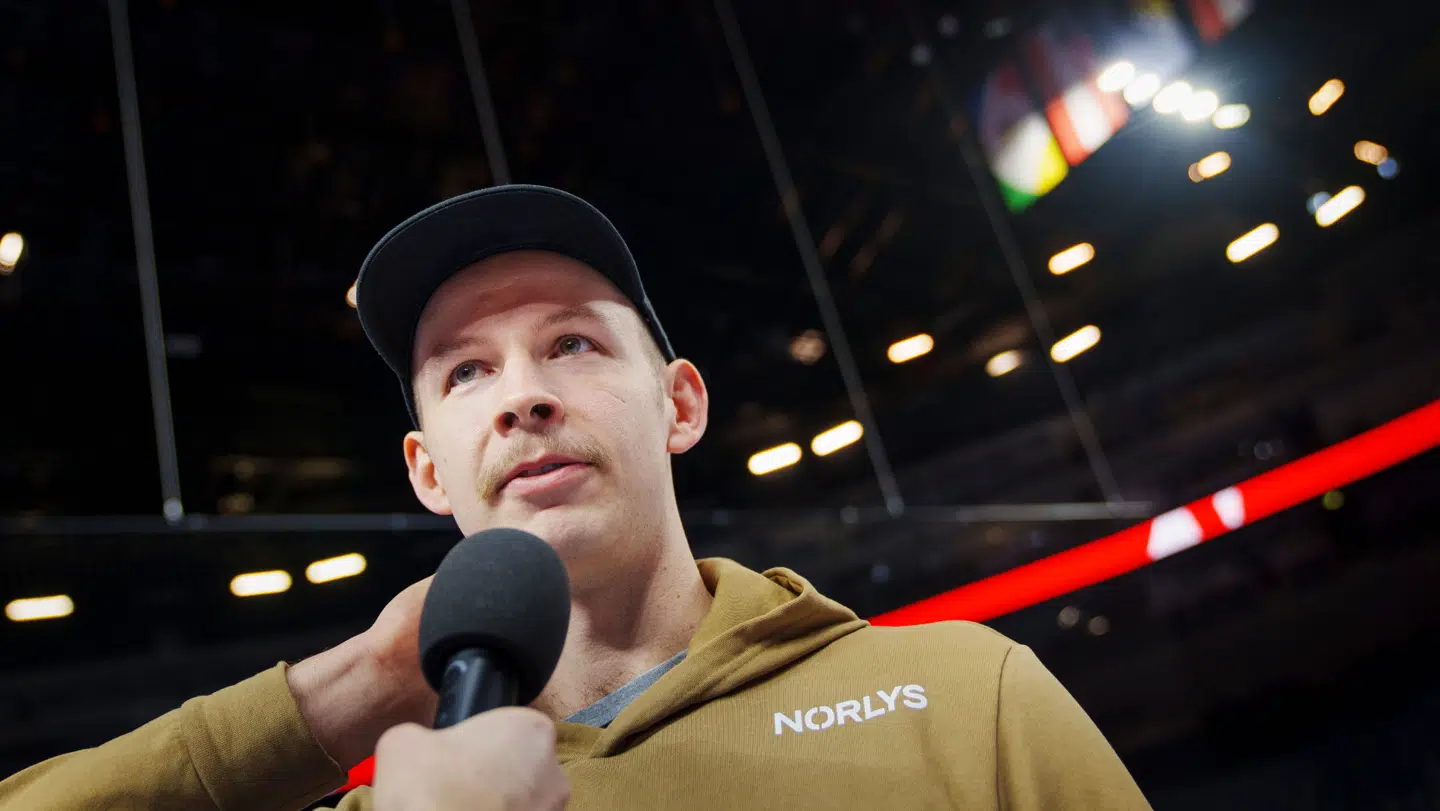 Simon Hald under presseseance med Danmark i Lanxess Arena i Køln, lørdag den 27 januar 2024