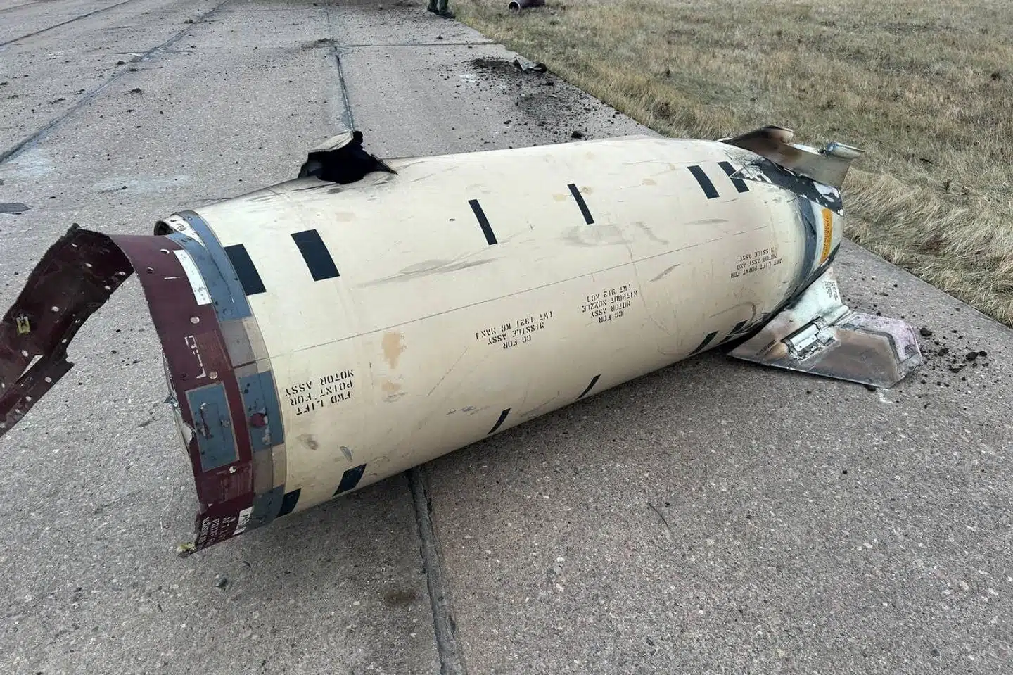 Et amerikansk produceret ATACMS-missil, som Rusland hævdede, at Ukraine 25. november afsendte mod Rusland. Det seneste døgn er yderligere seks ATACMS-missiler skudt ned, hævder Ruslands forsvarsministerium. (Arkivfoto).