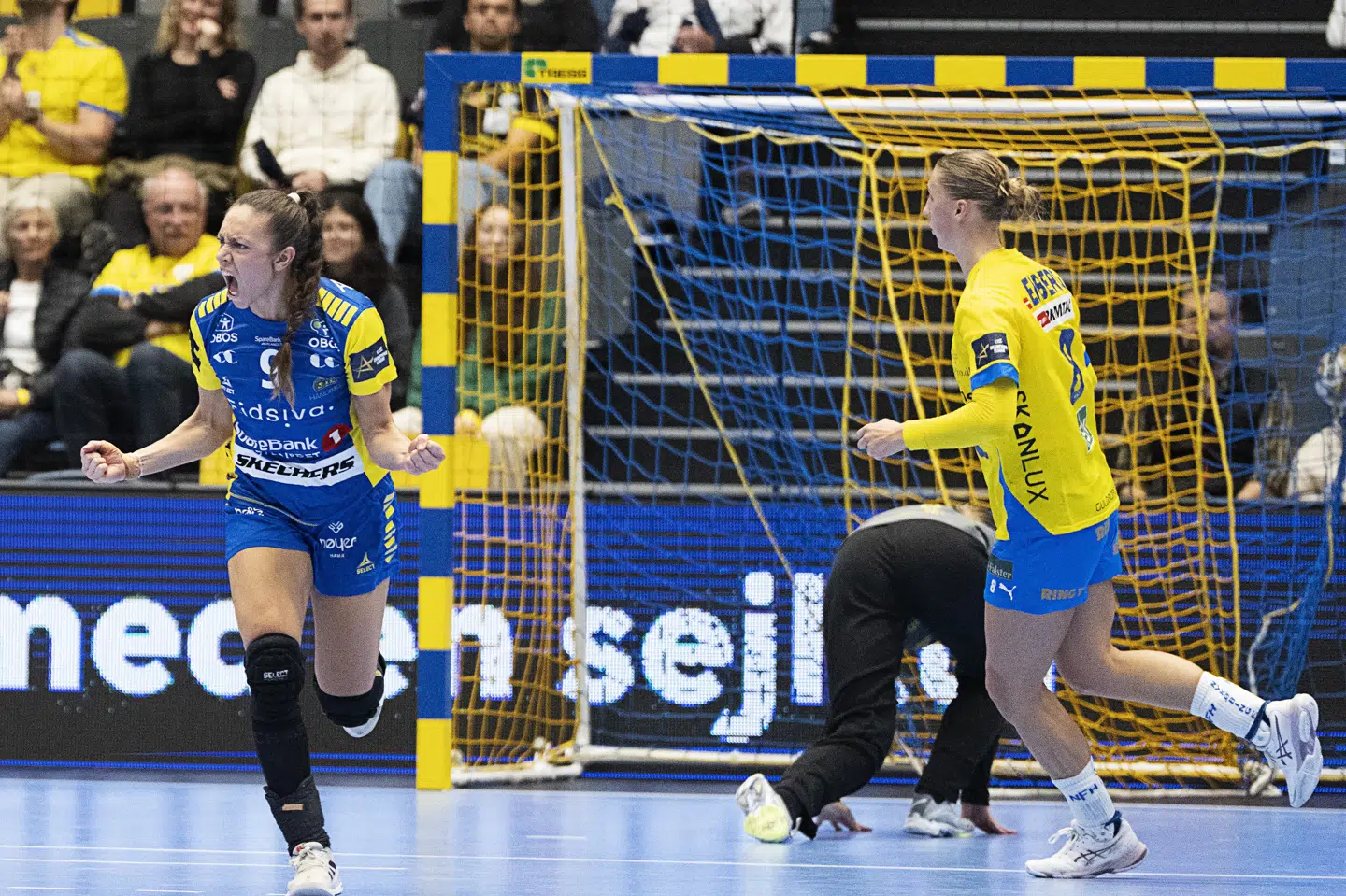 Norsk jubel mod Nykøbing Falster Håndboldklub (NFH). (Arkivfoto).