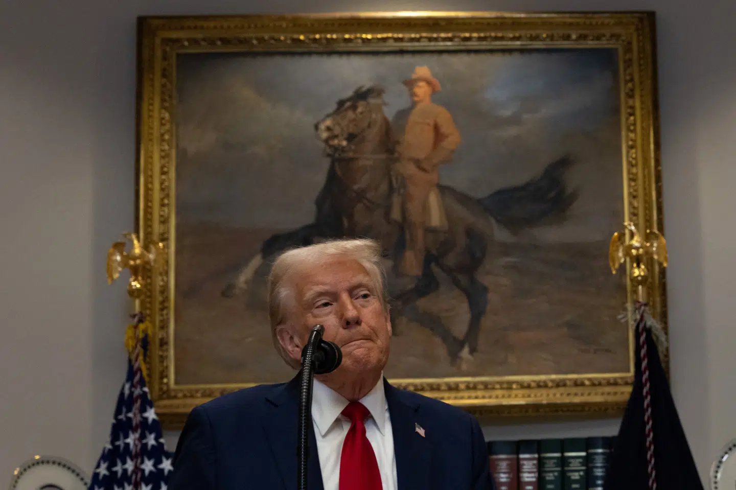 Præsident Donald Trump i det såkaldte Roosevelt-værelse i Det Hvide Hus torsdag.