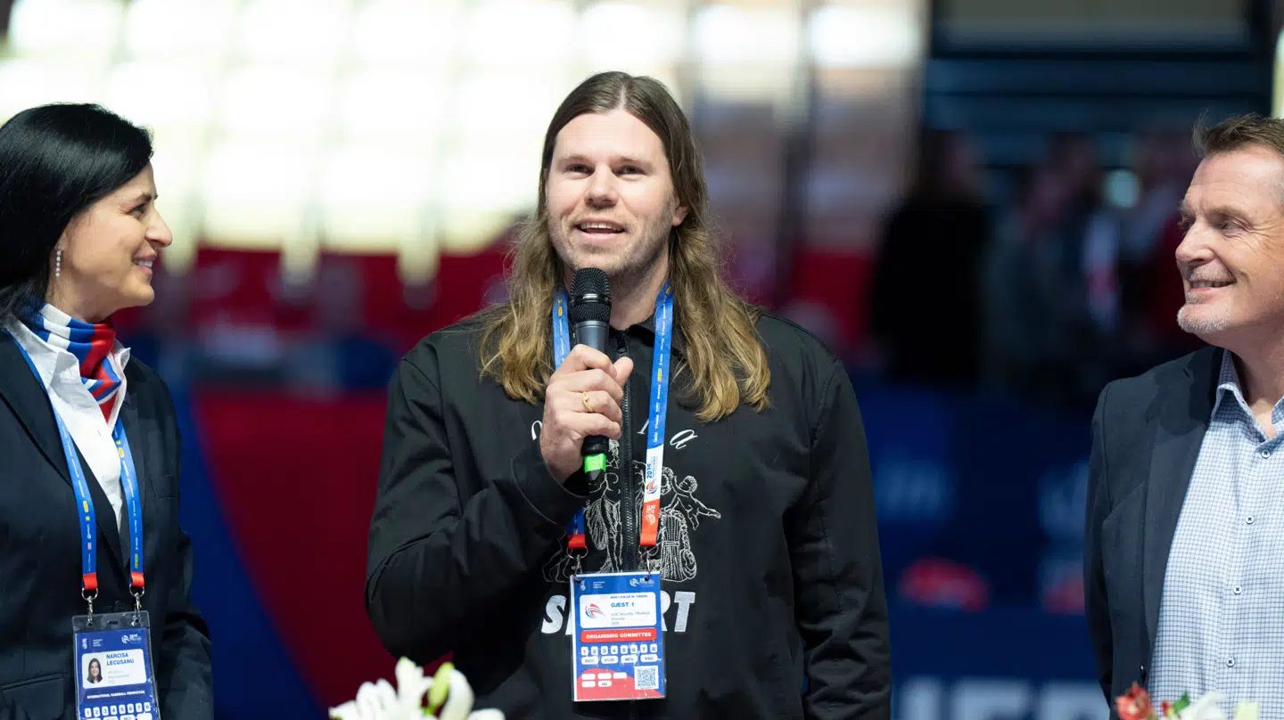 Mikkel Hansen præsenteres som ambassadør for håndbold i USA på et pressemødet i Herning lørdag den 25. januar 2025.. (Foto: Henning Bagger/Ritzau Scanpix)