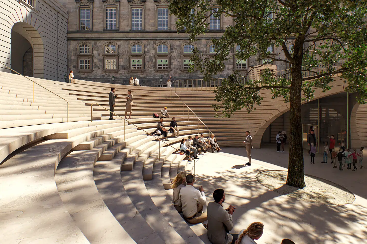 Sådan skulle et fremtidigt Folketing se ud ifølge en visualisering fra projektet. Men Folketinget skal alligevel ikke åbnes op for flere besøgende, da det store byggeprojekt droppes foreløbigt.