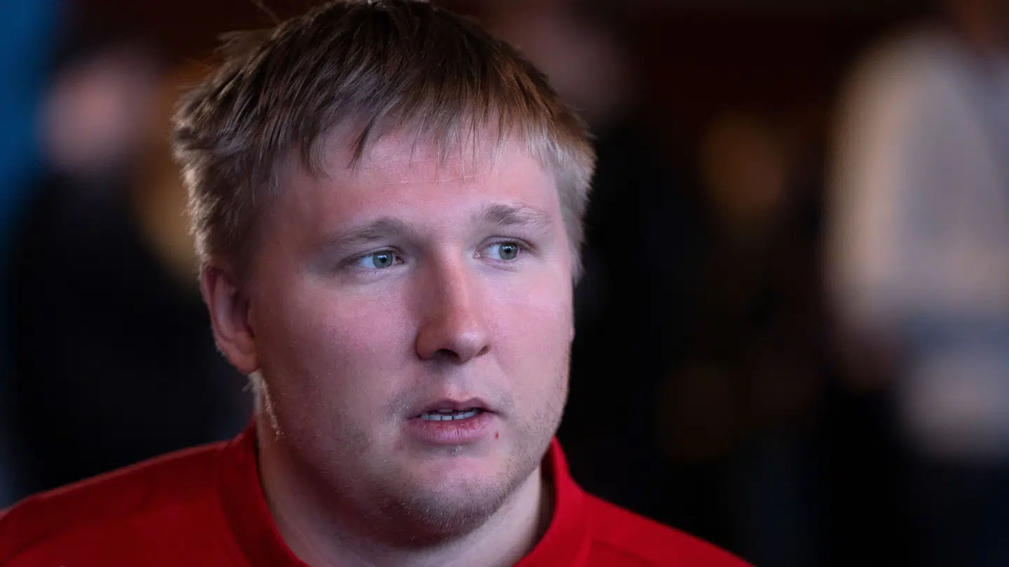 Målmand Emil Nielsen - Danmarks VM håndboldherrer træner og møder pressen i Unity Arena i Oslo mandag den 27. januar 2025. Danmark møder onsdag Brasilien i kvartfinalen.. (Foto: Bo Amstrup/Ritzau Scanpix)
