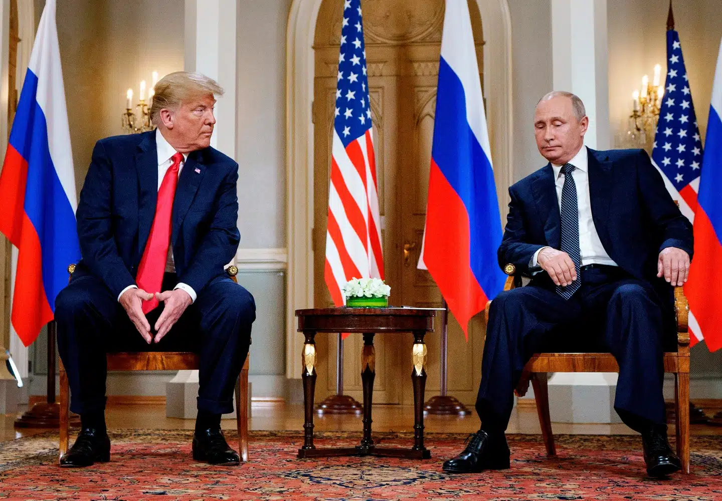 Vladimir Putin og Donald Trump i Helsinki i 2018. Foto: Brendan Smialowski, Scanpix.