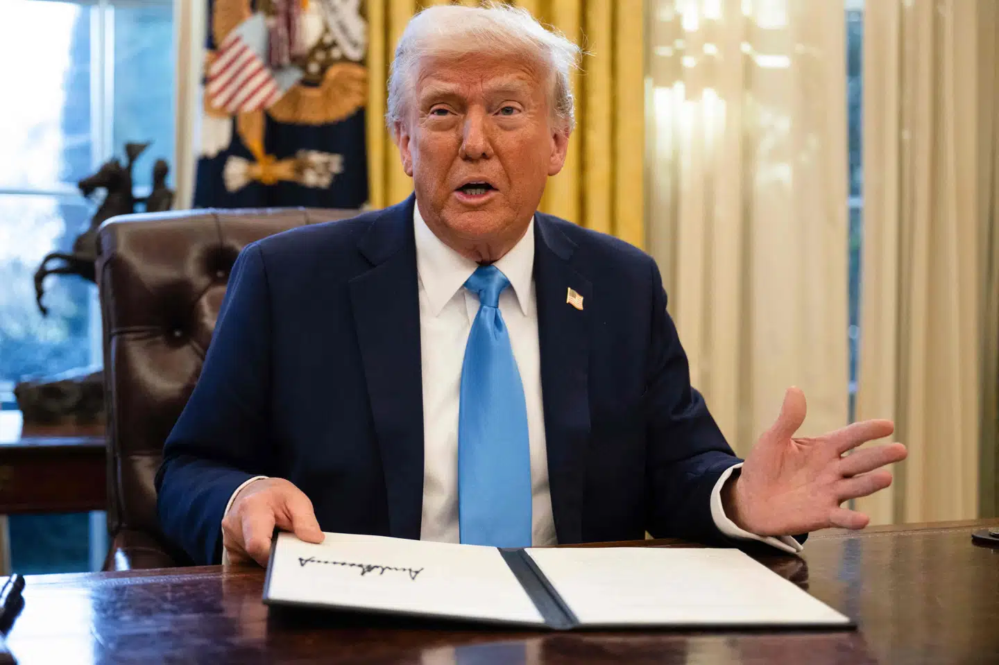 Donald Trump overværer årets Super Bowl. (Arkivfoto).